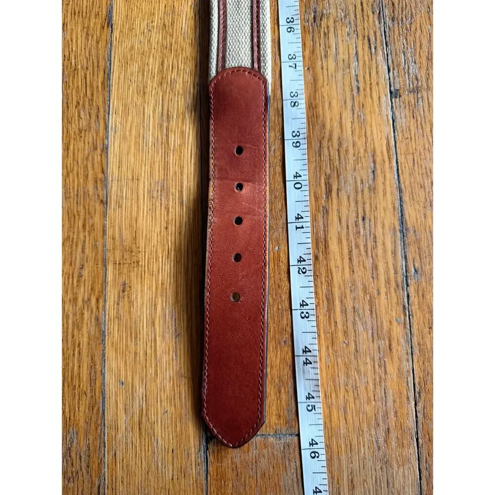 Fish Themed Wide Tan Cotton/Leather Belt Mens sz 40
